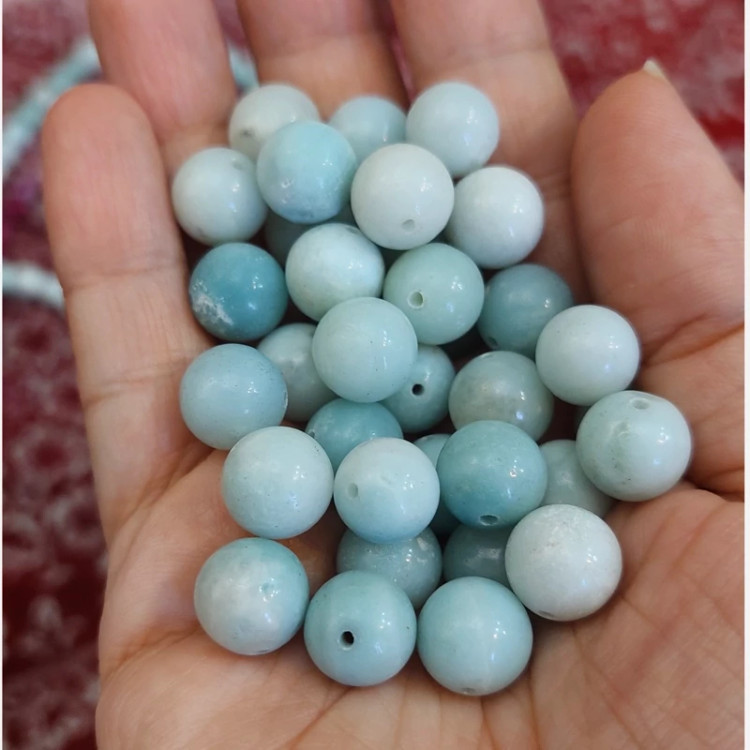 مهره سنگ آمازونیت سایز 10 سنگ اصل طییعی سوراخ دار