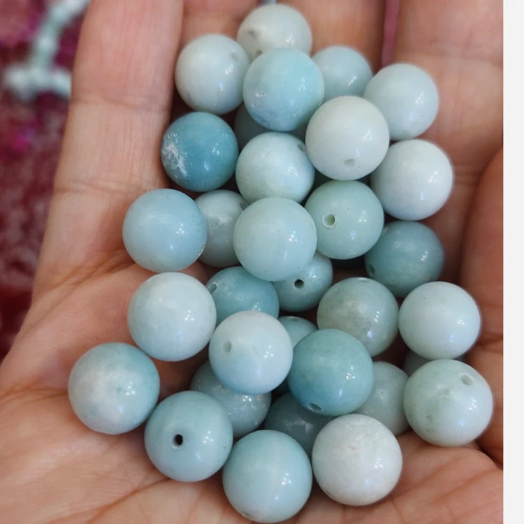 مهره سنگ آمازونیت سایز 10 سنگ اصل طییعی سوراخ دار
