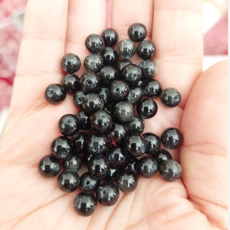 مهره سنگ آبسیدین سایز 6 سوراخ دار سنگ اصل طبیعی سوراخ دار