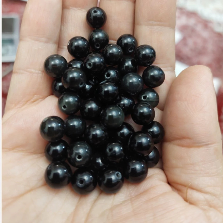 مهره سنگ آبسیدین سیاه سایز 8 سنگ اصل طبیعی سوراخ دار