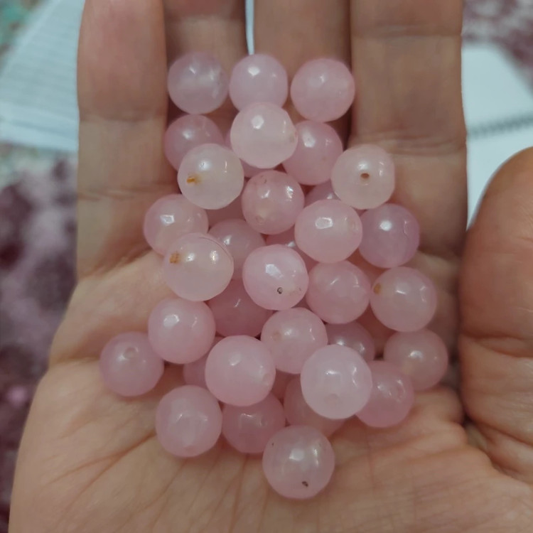مهره جید صورتی تراش جواهری سایز 10 سوراخ دار سنگ اصل طبیعی