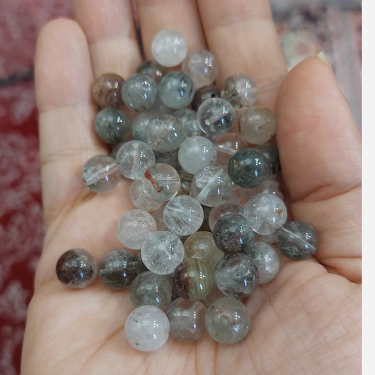مهره سنگ کوارتز فانتوم سایز 8 سنگ اصل طبیعی سوراخ دار