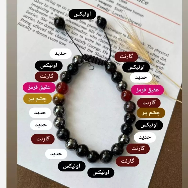 دستبند گارنت عقیق قرمز هماتیت اونیکس چشم ببر