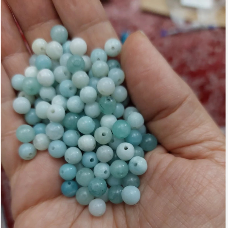 مهره سنگ جید طرح آمازونیت سایز 6 سنگ اصل طبیعی سوراخ دار