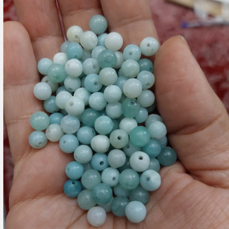 مهره سنگ جید طرح آمازونیت سایز 6 سنگ اصل طبیعی سوراخ دار