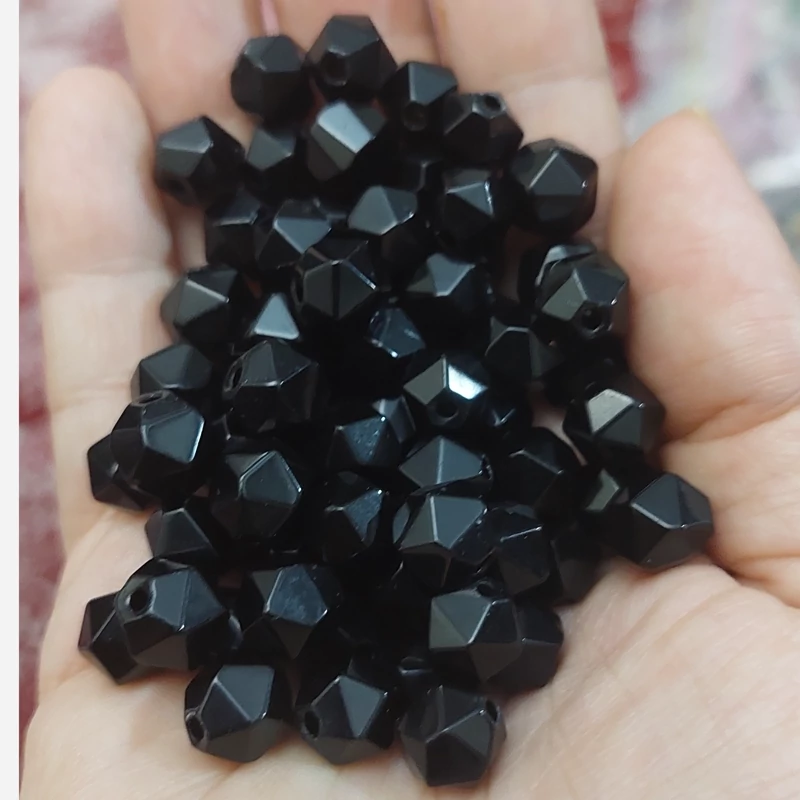 مهره سنگ آبسیدین سیاه سایز 10 تراش استار سوراخ دار سنگ اصل طبیعی