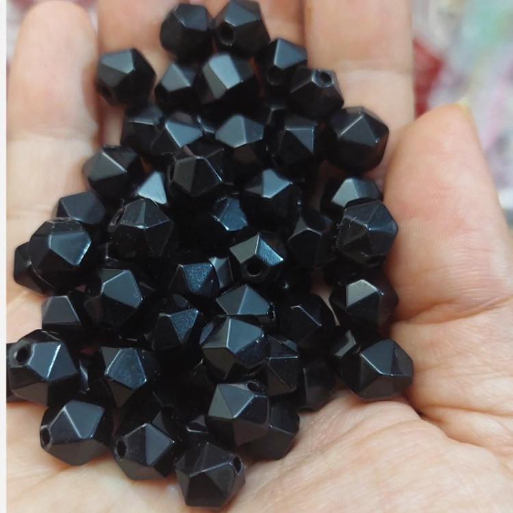 مهره سنگ آبسیدین سیاه سایز 10 تراش استار سوراخ دار سنگ اصل طبیعی
