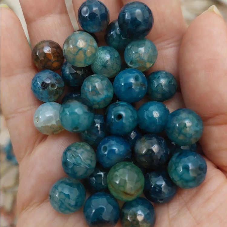 مهره سنگ عقیق آبی کله غازی سایز 10 سوراخ دار سنگ اصل طبیعی تراش