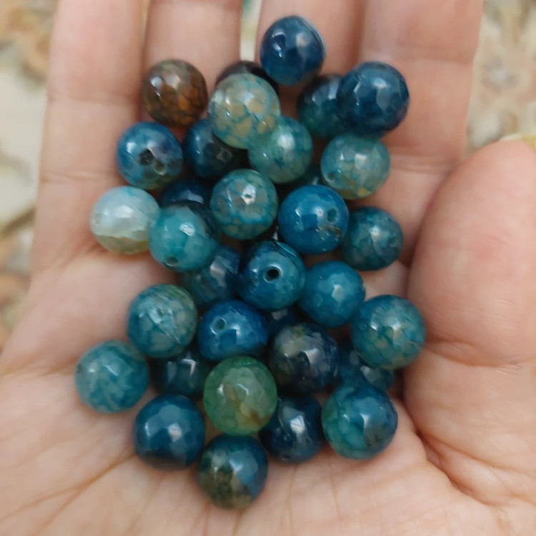 مهره سنگ عقیق آبی کله غازی سایز 10 سوراخ دار سنگ اصل طبیعی تراش