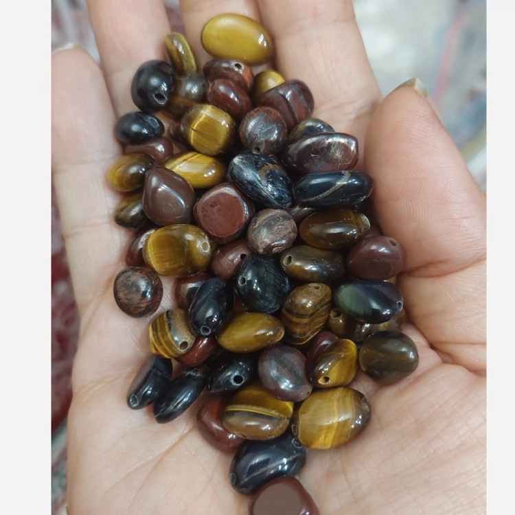 مهره تامبل سنگ چشم ببر 6 در 8 میل سنگ اصل طبیعی سوراخ دار