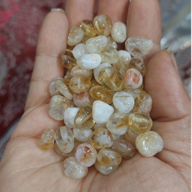 مهره تامبل سنگ سیترین 6 در 8 میل سنگ اصل طبیعی سوراخ دار