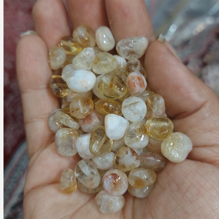 مهره تامبل سنگ سیترین 6 در 8 میل سنگ اصل طبیعی سوراخ دار