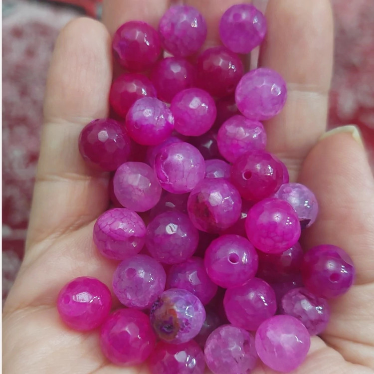 مهره سنگ عقیق صورتی ماداگاسکار تراش جواهری سایز 10 سنگ اصل طبیعی سوراخ دار