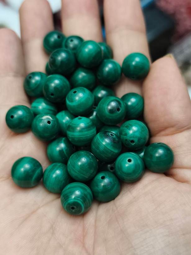 مهره مالاکیت سایز ۱۰ اصل کنگو سوراخ دار طبیعی
