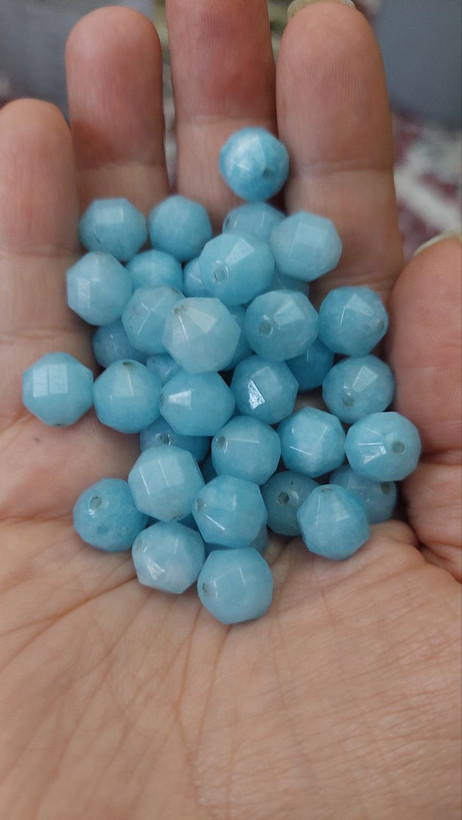 مهره سنگجید آبی طرح آکوامارین 10 میل تراش ۲۰۲۱سوراخ دار اصل طبیعی