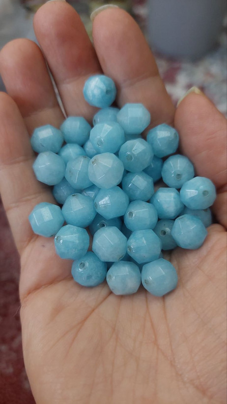 مهره سنگجید آبی طرح آکوامارین 10 میل تراش ۲۰۲۱سوراخ دار اصل طبیعی