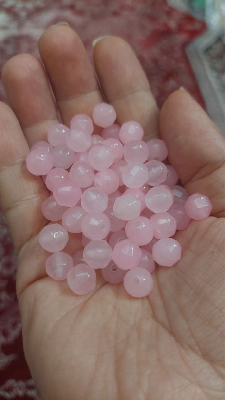 مهره سنگ رزکوارتز ۸میل تراش ۲۰۲۱ یا انرژی اصل طبیعی سوراخ دار