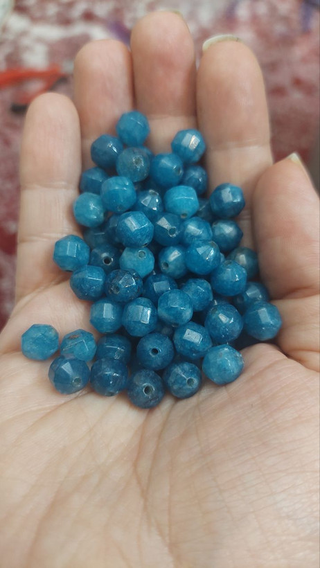 مهره سنگ سرپانتین آبی طرح آپاتیت سایز ۸تراش انرژی ۲۰۲۱اصل طبیعی