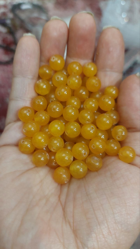 مهره سنگ جید زرد سایز ۸ سوراخ دار لیمویی پرتقالی سنگ اصل طبیعی
