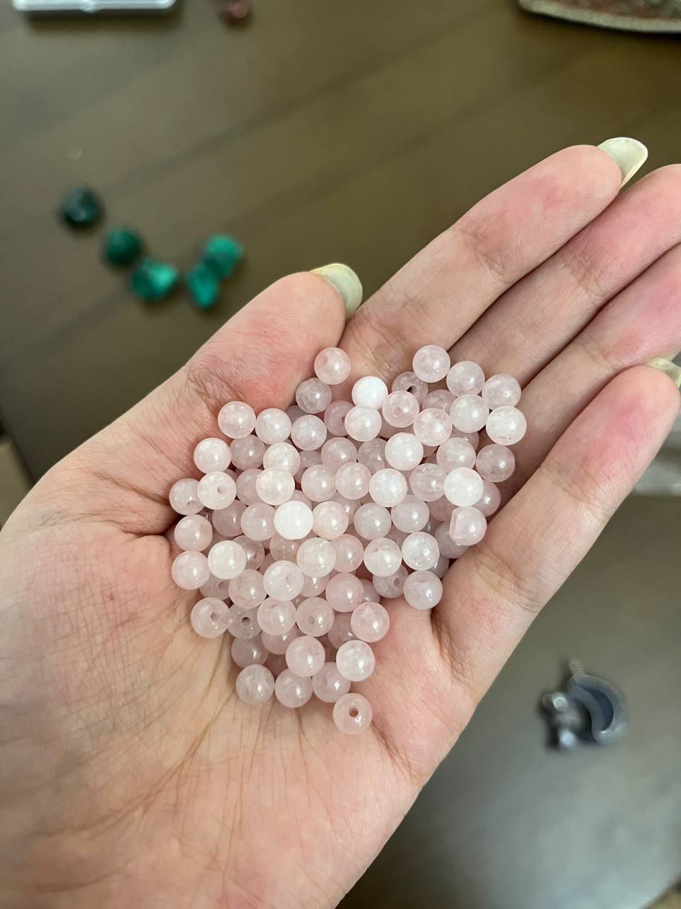 مهره سنگ رزکوارتز ۶میل اصل طبیعی سوراخ دار