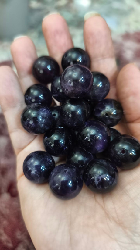 مهره سنگ آمیتیست ۱۵میل اصل معدنی سوراخ دار