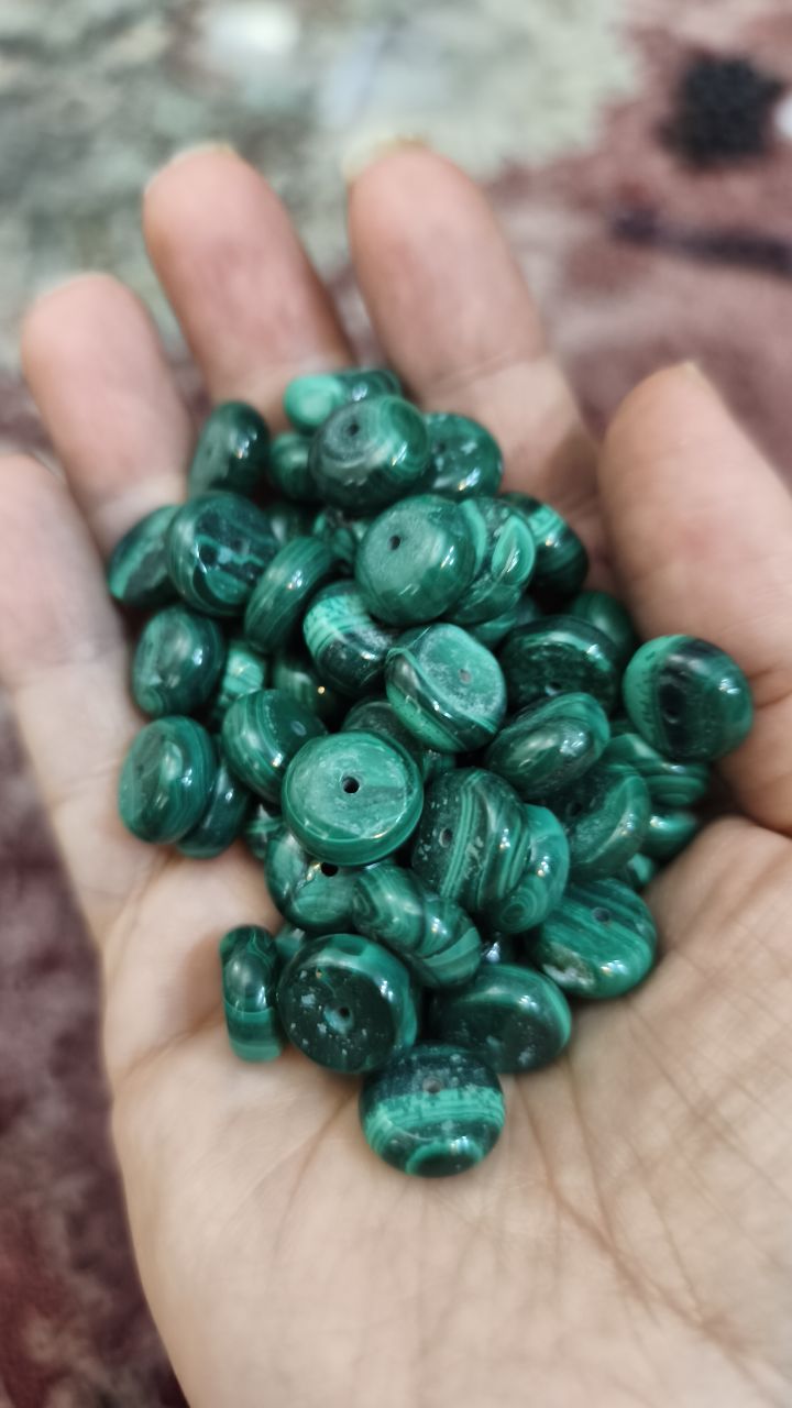 مهره سنگ مالاکیت واشری کنگو اصل معدنی سوراخ دار سایز بزرگ