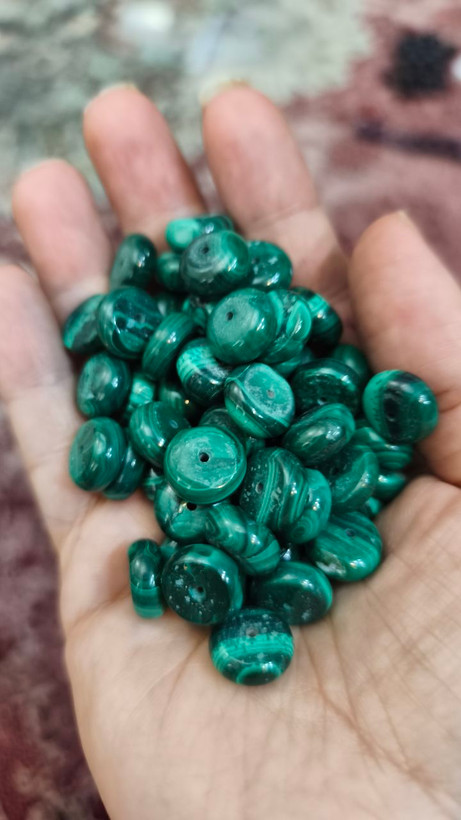 مهره سنگ مالاکیت واشری کنگو اصل معدنی سوراخ دار سایز بزرگ