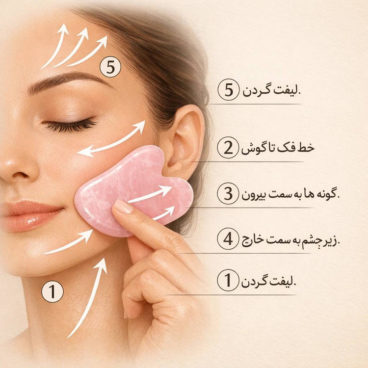 گواشا سنگ رزکوارتز اصل طبیعی ماساژور صورت و گردن
