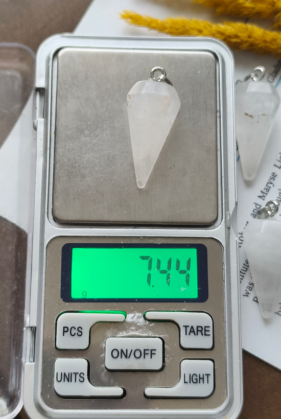 گردنبند سنگ کریستال کوارتز شفاف پاندولی اصل معدنی طبیعی با زنجیر استیل شاقول ابن سینا