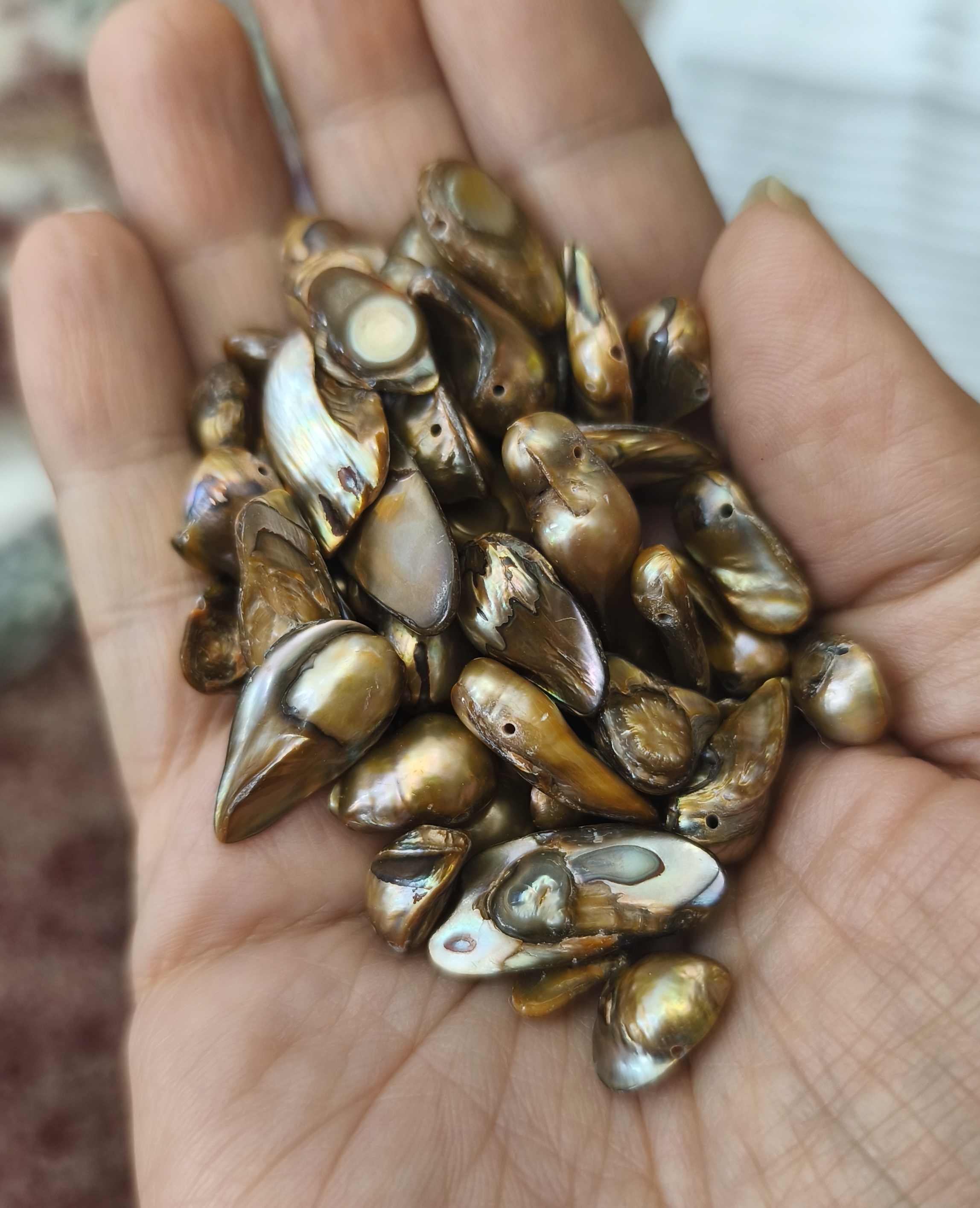 مروارید پرورشی آبالون رنگ رزگلد اصل سوراخ دار