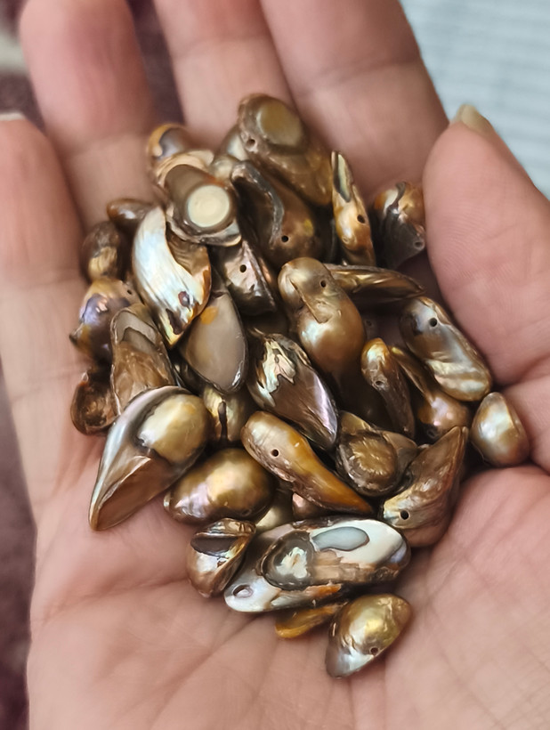 مروارید پرورشی آبالون رنگ رزگلد اصل سوراخ دار