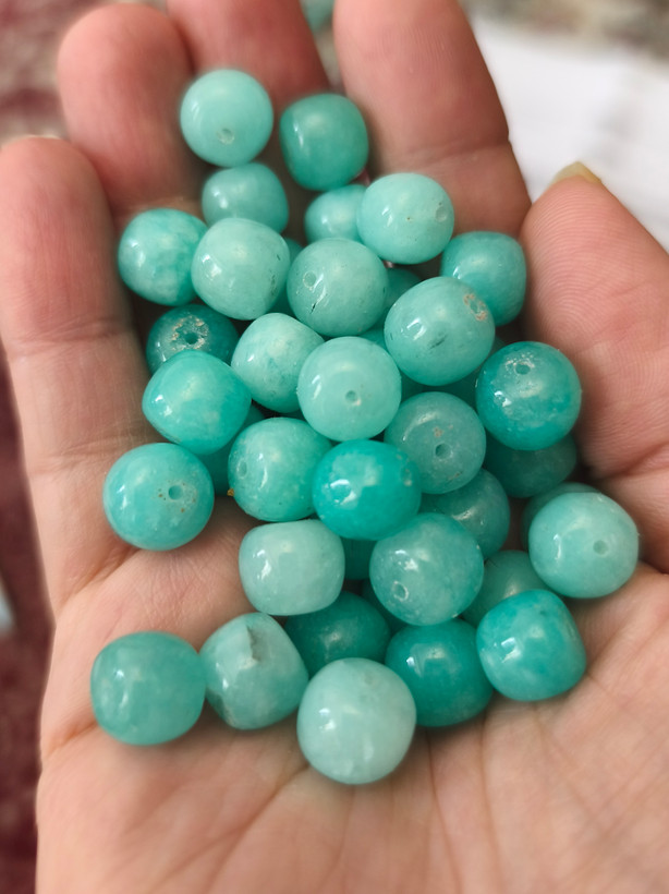 مهره سنگ جید آبی طرح آمازونیت تراش کسمه سایز 10 سوراخ دار سنگ اصل طبیعی