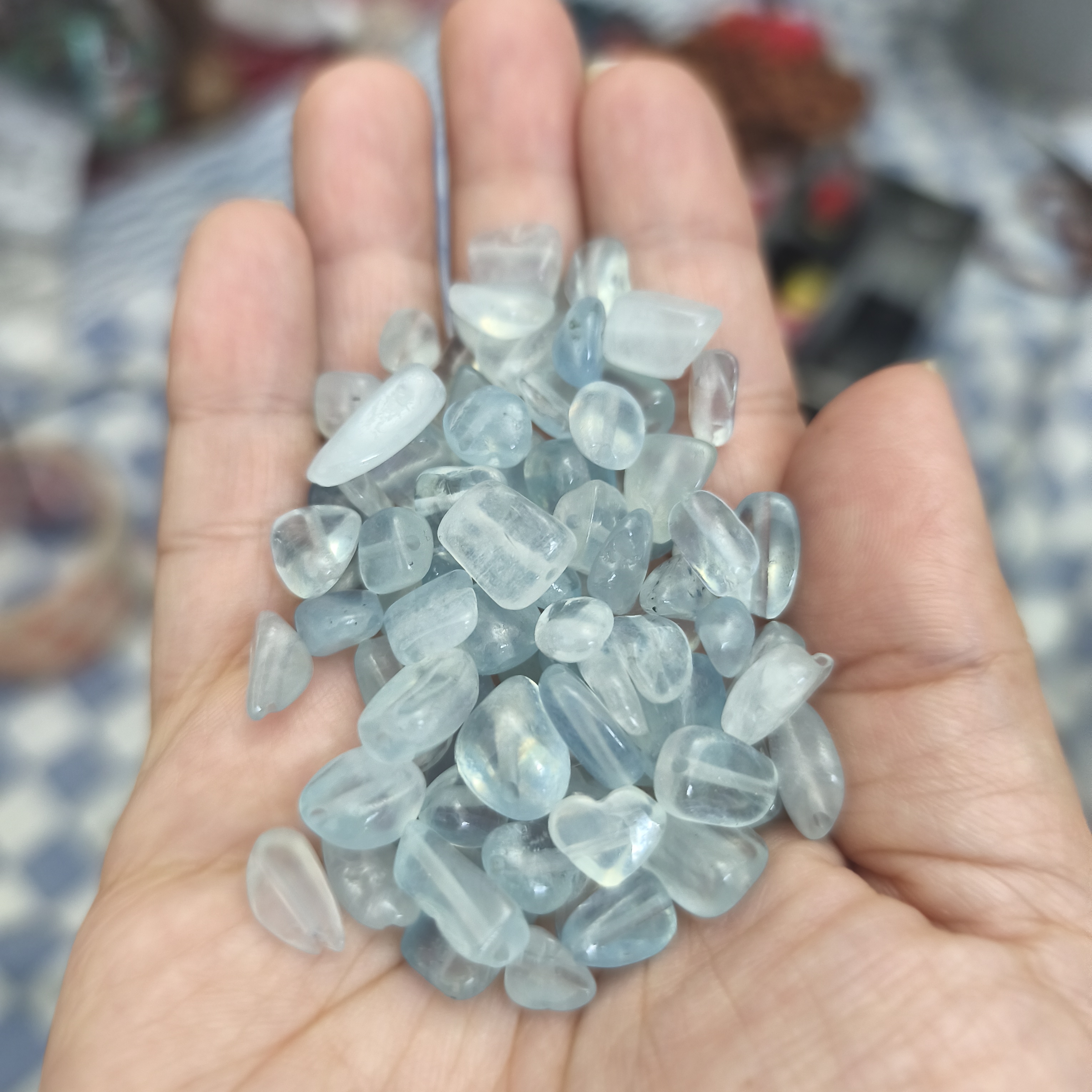 مهره تامبل آکوامارین اصل معدنی سوراخ دار