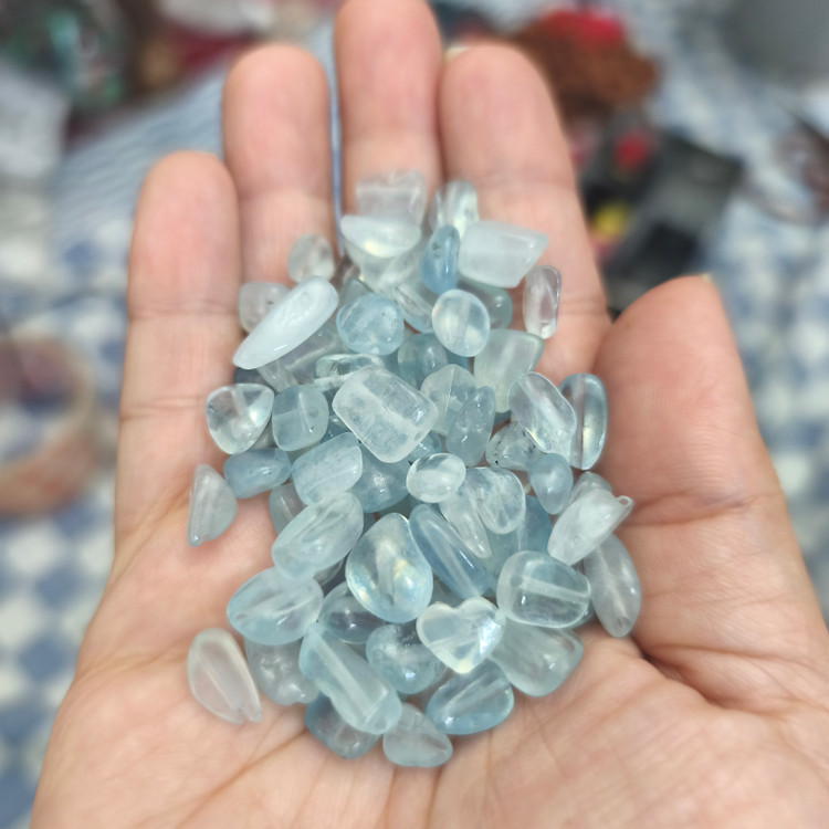مهره تامبل آکوامارین اصل معدنی سوراخ دار