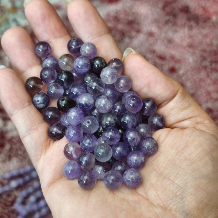 مهره سنگ آمیتیست روشن برزیلی 8میل اصل معدنی سوراخ دار