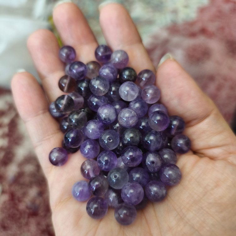 مهره سنگ آمیتیست روشن برزیلی 8میل اصل معدنی سوراخ دار