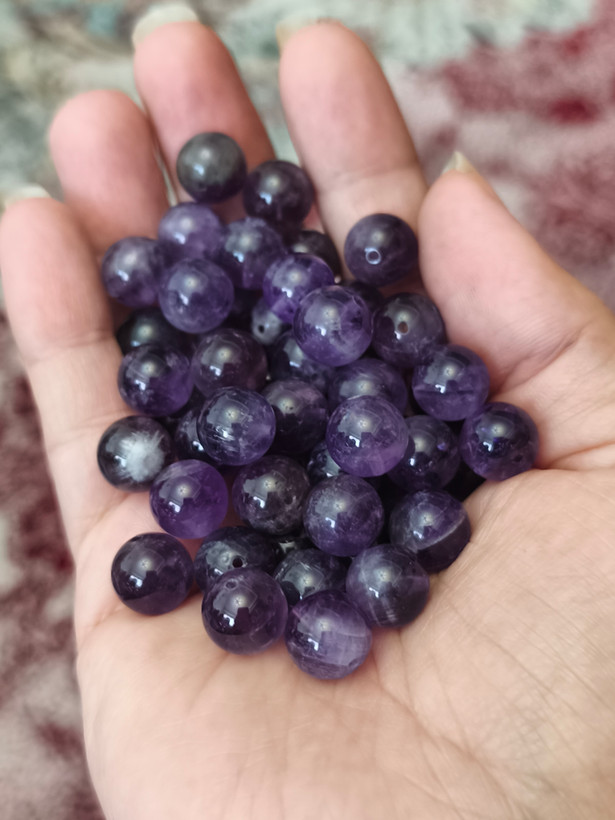 مهره سنگ آمیتیست برزیلی 10میل اصل معدنی سوراخ دار