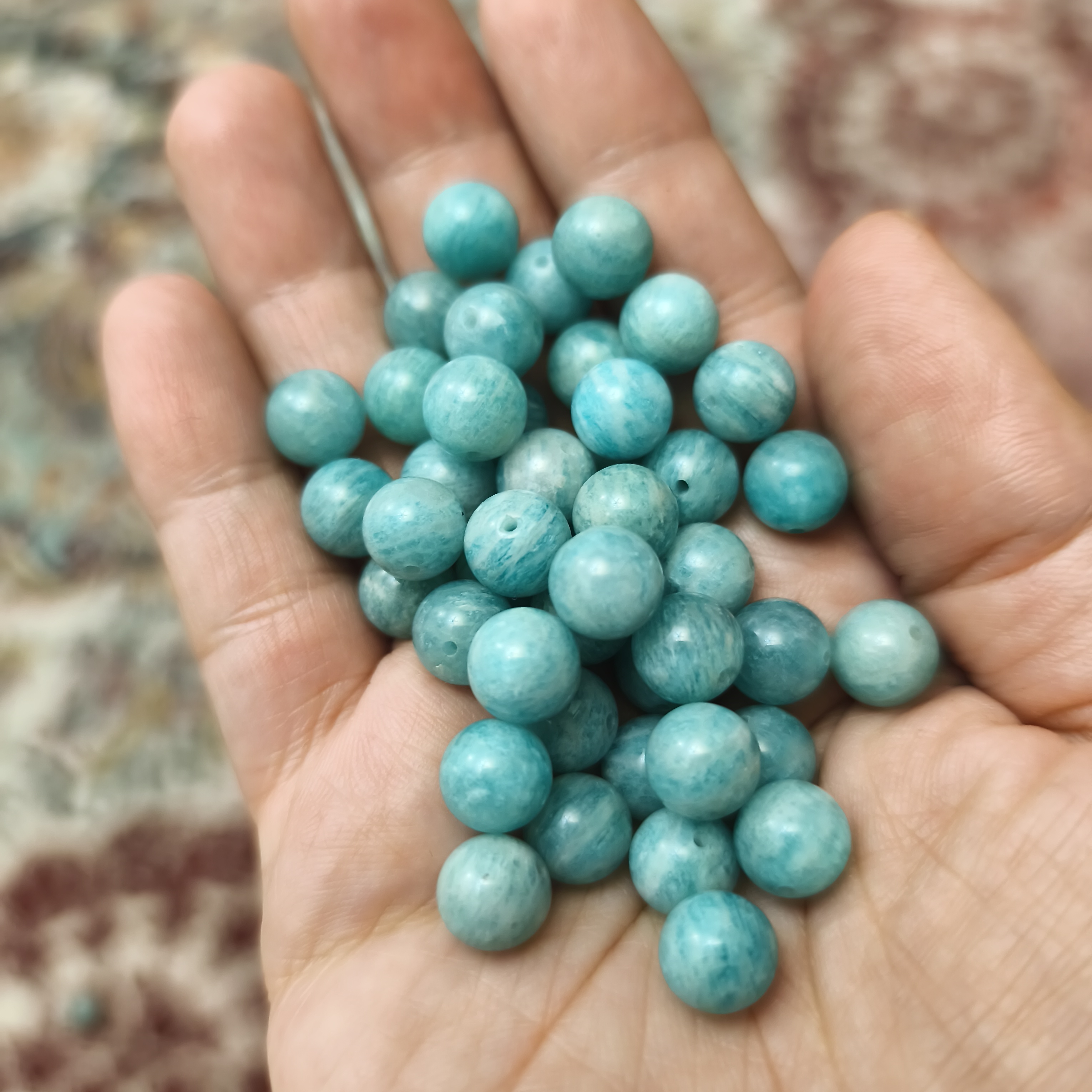مهره سنگ آمازونیت ۸میل اصل معدنی سوراخ دار درجه یک