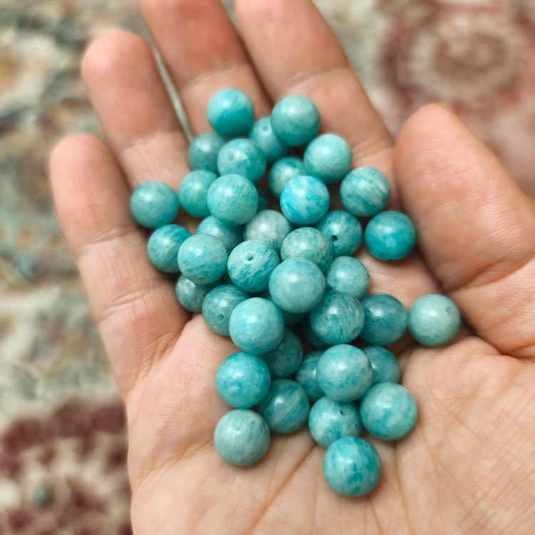 مهره سنگ آمازونیت ۸میل اصل معدنی سوراخ دار درجه یک