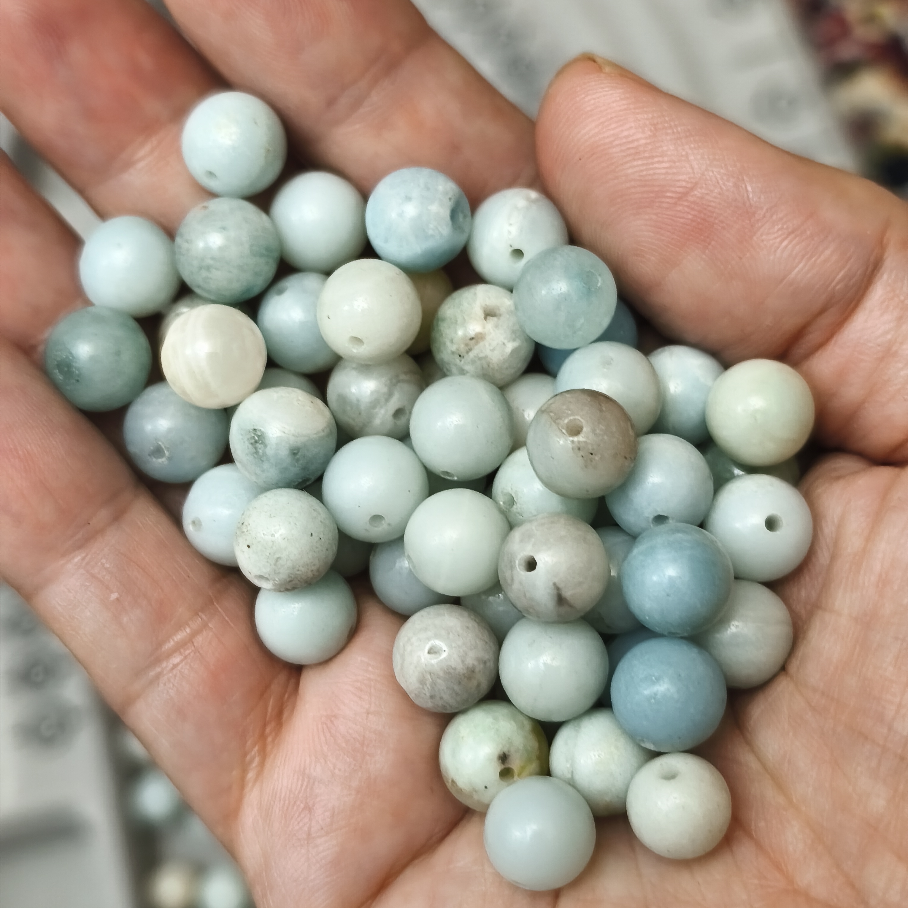 مهره سنگ آمازونیت سایز 8 میل درجه دو سنگ اصل گوی سنگ طبیعی معدنی