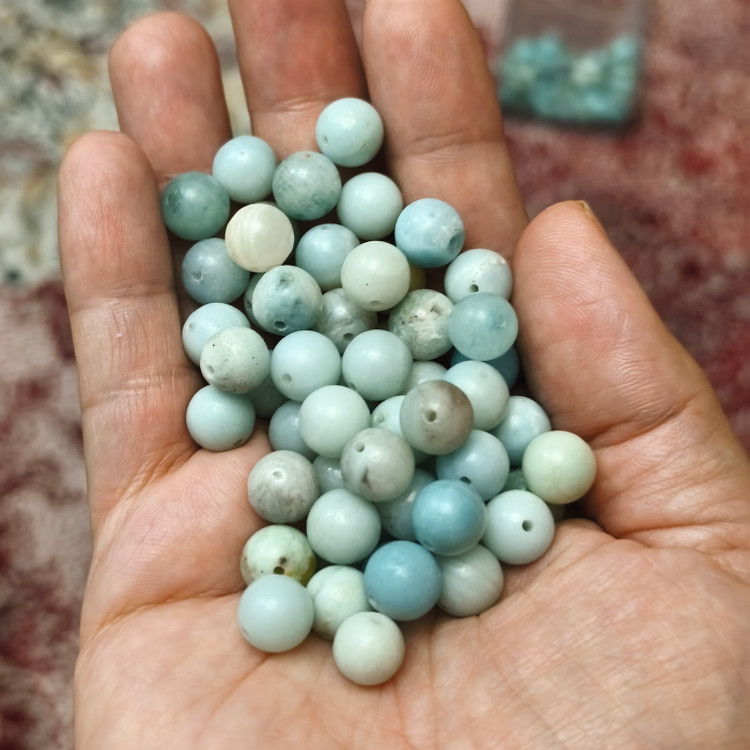 مهره سنگ آمازونیت سایز 8 میل درجه دو سنگ اصل گوی سنگ طبیعی معدنی