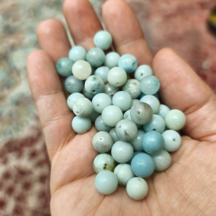 مهره سنگ آمازونیت سایز 8 میل درجه دو سنگ اصل گوی سنگ طبیعی معدنی