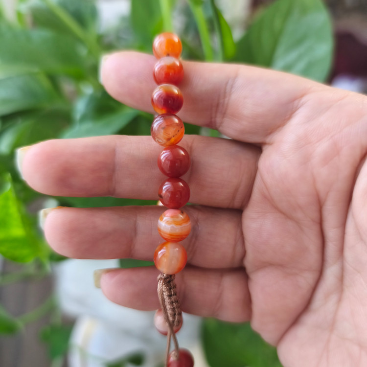 دستبند سنگ عقیق کارنلین سنگ اصل درجه یک سایز سنگ ۸میل