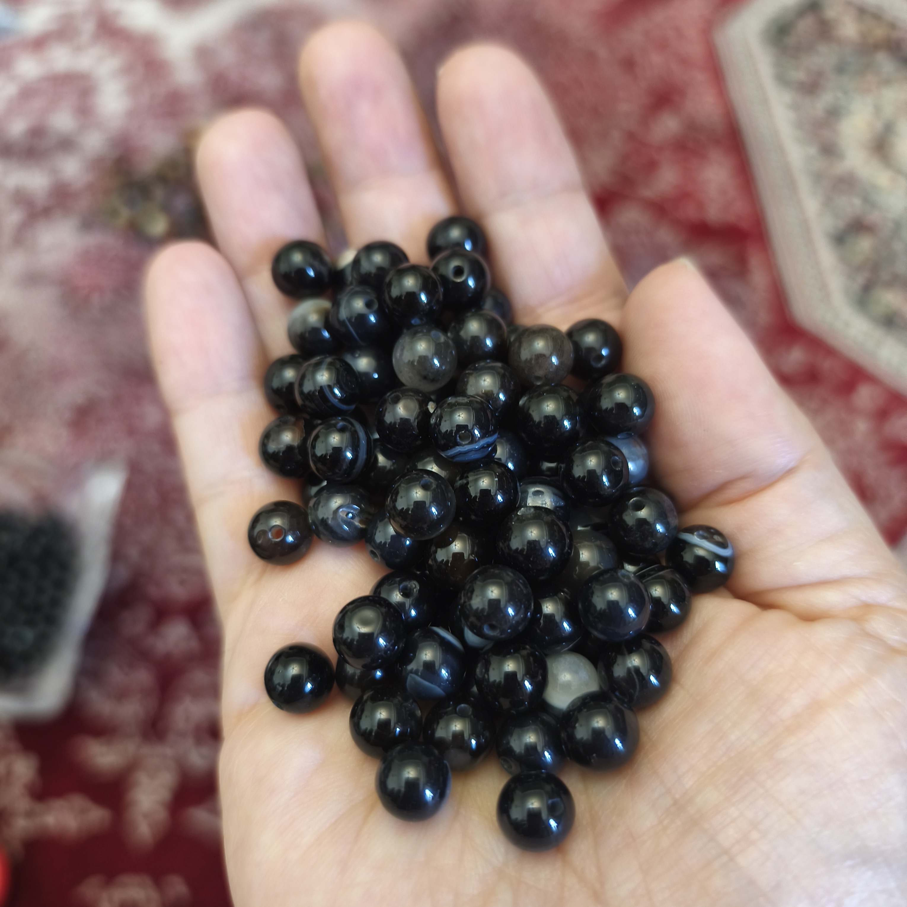 مهره سنگ عقیق سلیمانی مشکی سیاه سایز 8 سوراخ دار