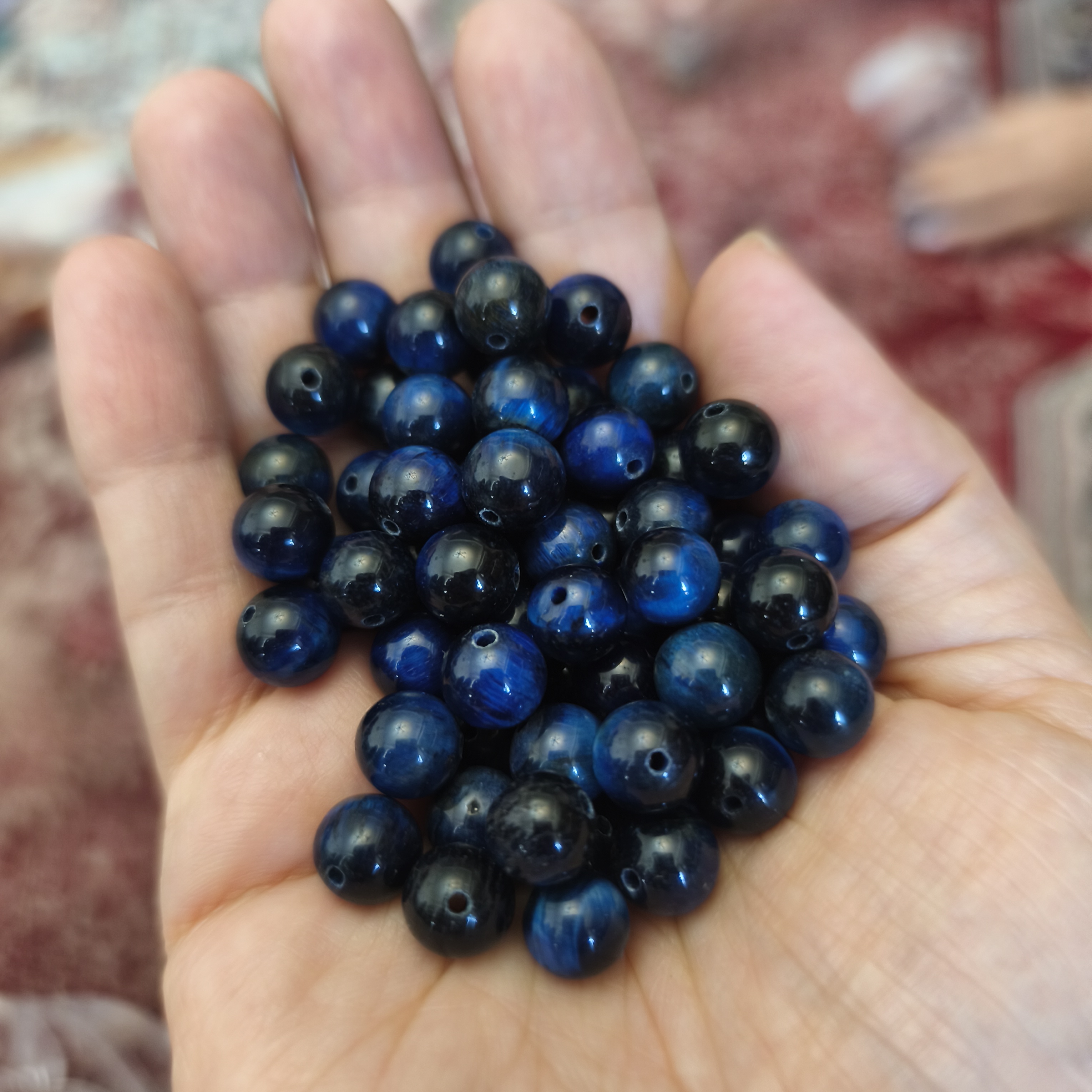 مهره سنگ چشم ببر سورمه ای آفریقایی 8 میل سنگ اصل سوراخ دار
