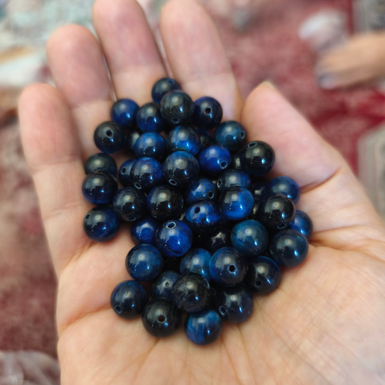 مهره سنگ چشم ببر سورمه ای آفریقایی 8 میل سنگ اصل سوراخ دار