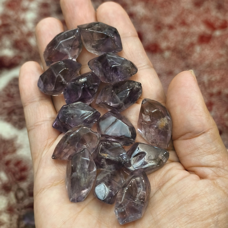 مهره بلور آمیتیست برزیلی دوطرف سوراخ دار اصل معدنی راف تراش نخورده