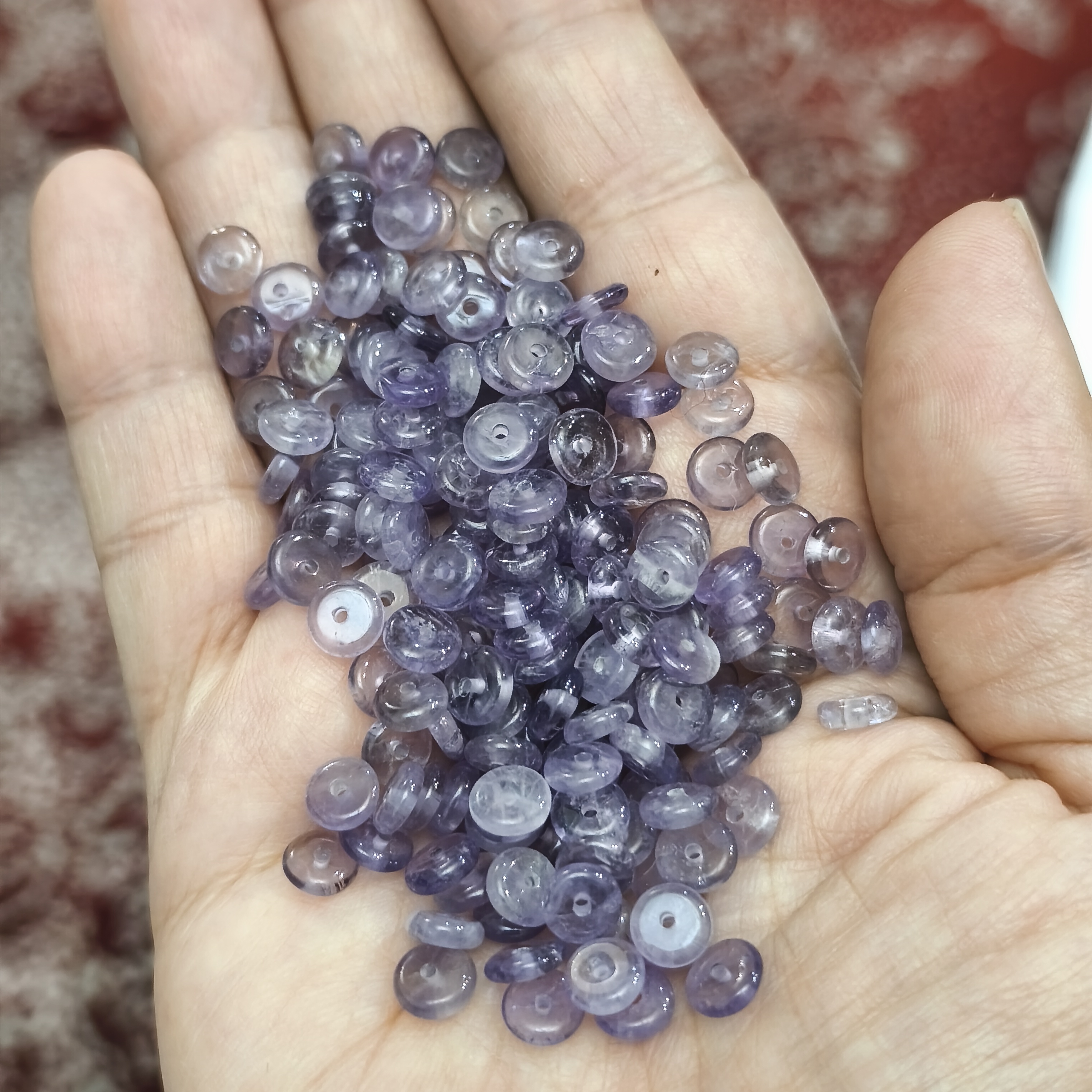 مهره آمیتیست واشری برزیلی 6میل اصل معدنی سوراخ دار عدسک تسبیح