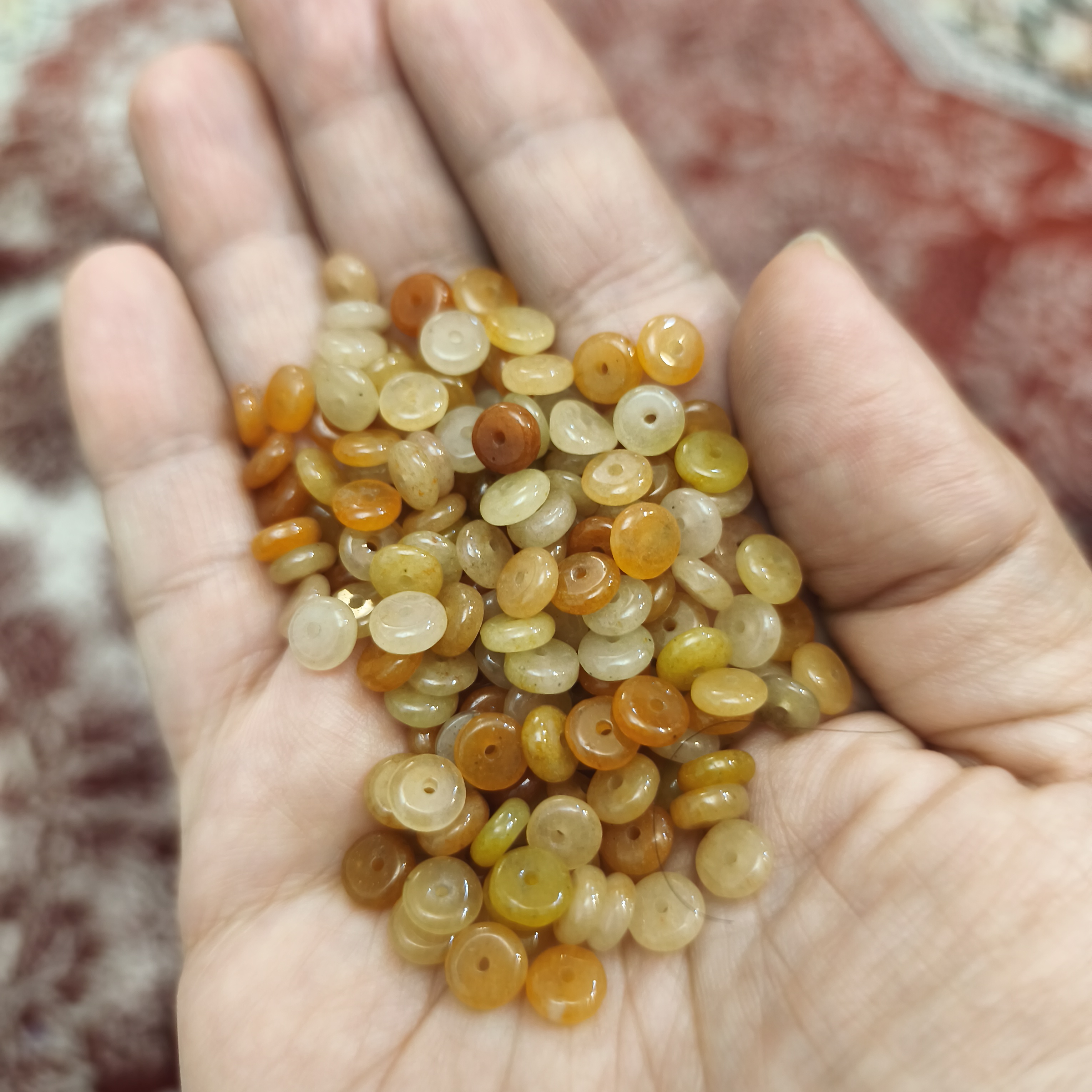 مهره آونتورین پرتقالی واشری 6میل اصل معدنی سوراخ دار عدسک تسبیح