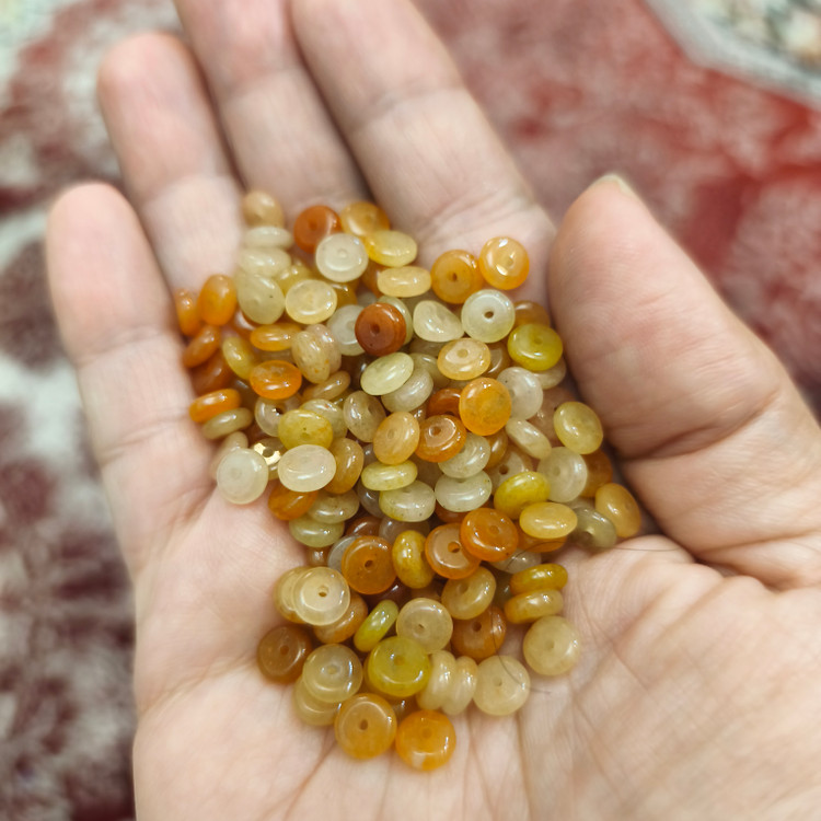 مهره آونتورین پرتقالی واشری 6میل اصل معدنی سوراخ دار عدسک تسبیح